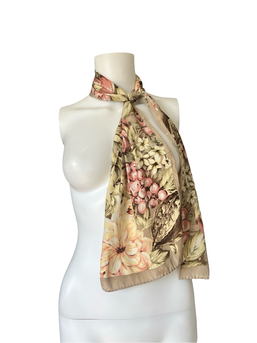 Silk Feel Scarf Floral Peach Muted Summer Fall Lightweight